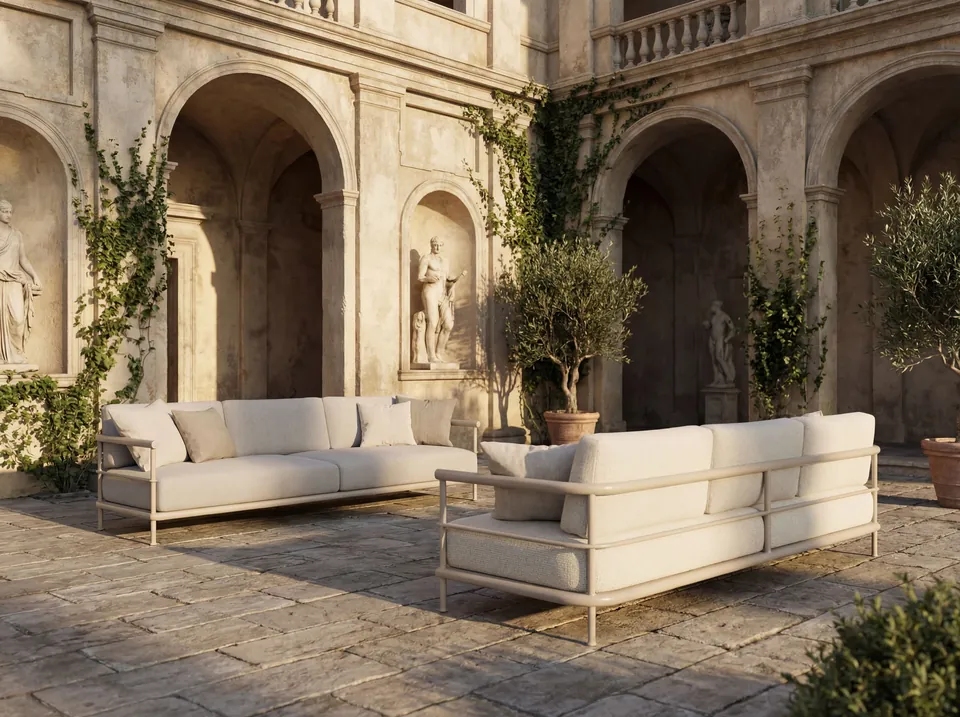 Kettal Alize outdoor furniture in use, catalog photograph